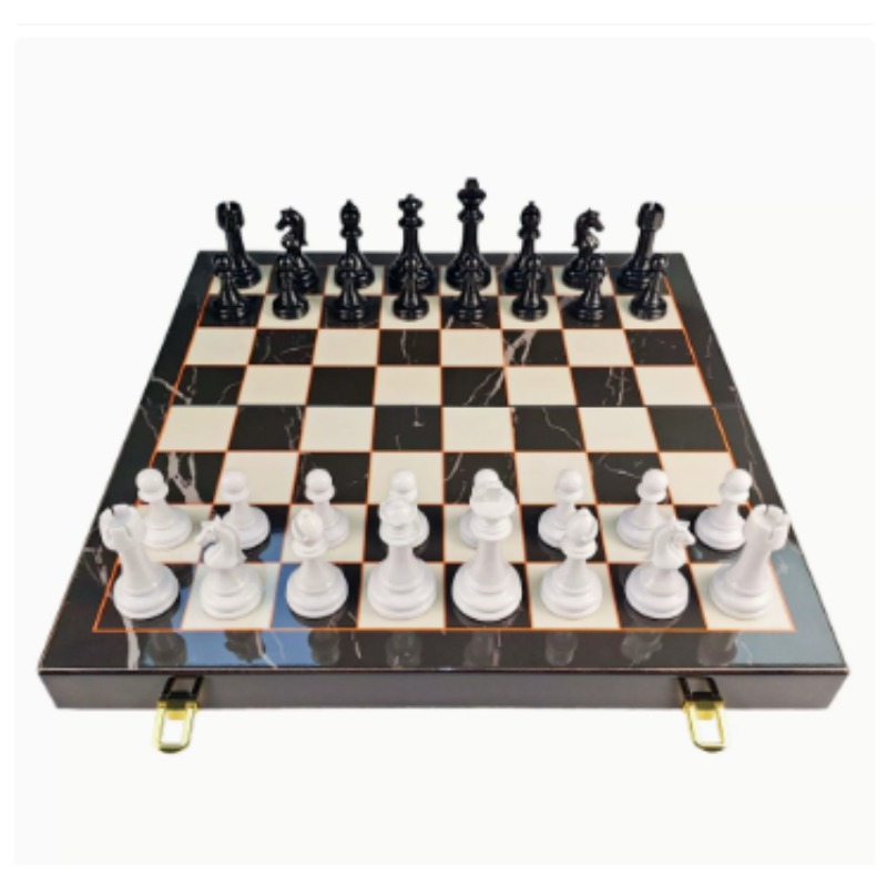 Board Game Box - Yüksek Kaliteli Masif Ahşap Mermer Desenli