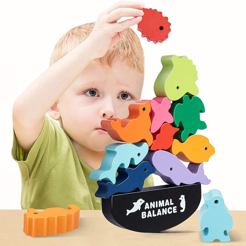 Board Game With Questions - Yeni çocuk Montessori ahşap hayvan denge
